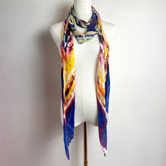 Unbranded Accessories - Long Rectangle Silk Scarf Tie Dye Festival Boho Abstract Artsy Colorful